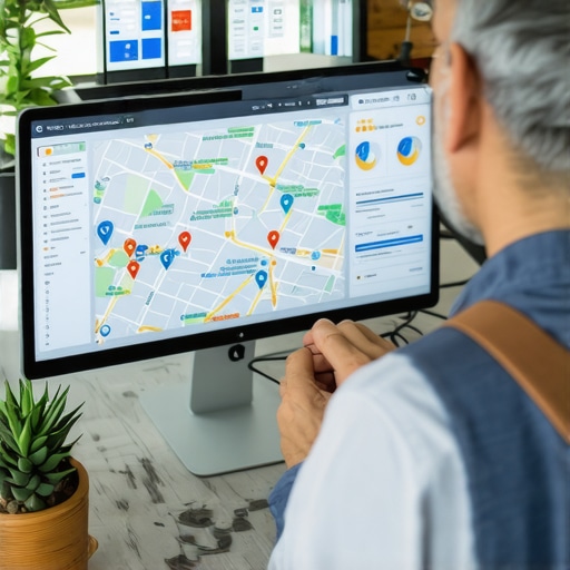 Contractor reviewing local SEO analytics on a computer screen