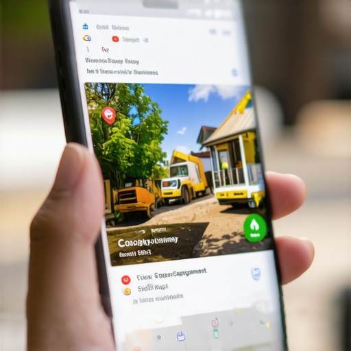 Smartphone showing a contractor's Google profile with live chat and review buttons