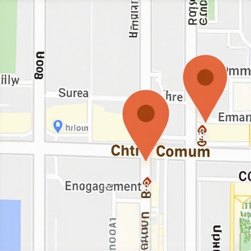 Map illustrating targeted service areas with geo-tags and engagement points.