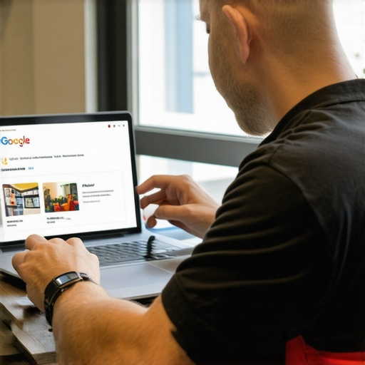 Plumber adding photos and reviews to their Google profile for improved local search rankings