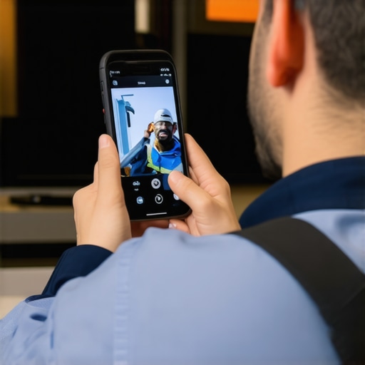 Technician capturing real-time image of plumbing work at a residential property.