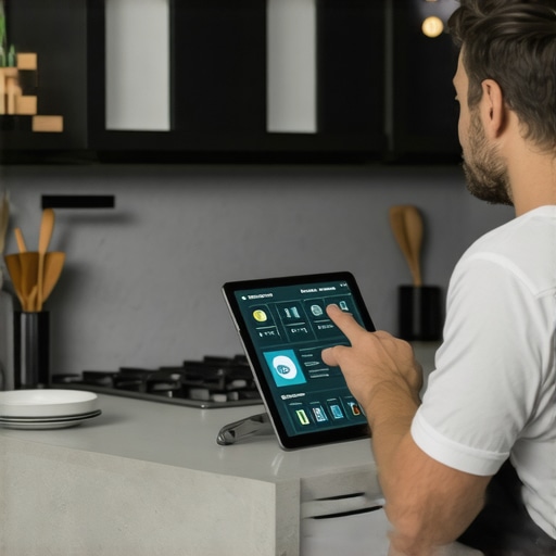 Plumber utilizing digital tools for local SEO in a smart home setting