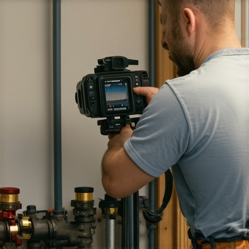 Plumber documenting work with a camera on-site