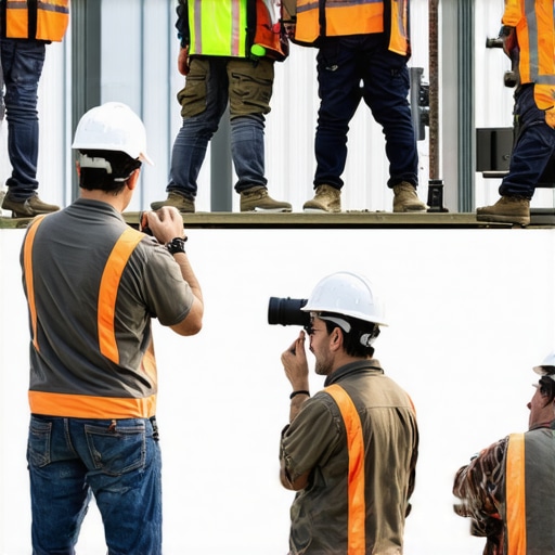 Contractor team taking geo-tagged photos of their work site in a neighborhood