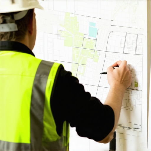 Contractor adjusting digital service area map with mapping software.