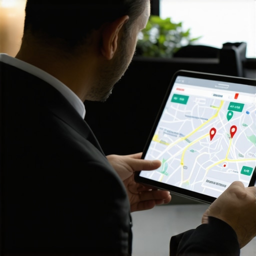 Local Business Verification Techniques Business owner verifying location with digital tools in a neighborhood