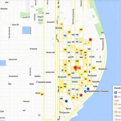 A digital map with heat zones and customer journey paths indicating service area growth
