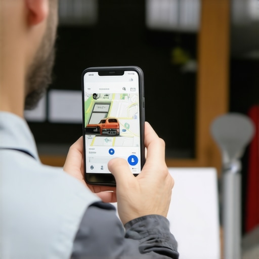 Home services professional using smartphone for location verification