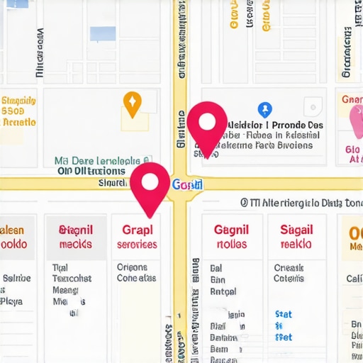 Digital map illustrating local business locations with data overlays and analytics graphs.