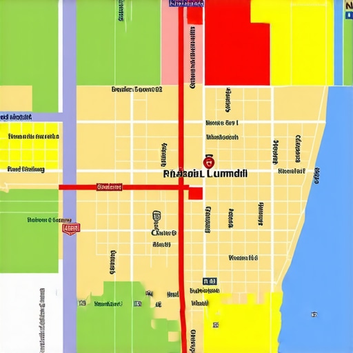 Map showing multiple neighborhood zones with icons for localized content and services.