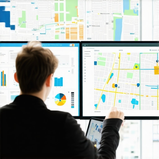 Trade professionals reviewing digital neighborhood maps and local SEO data.