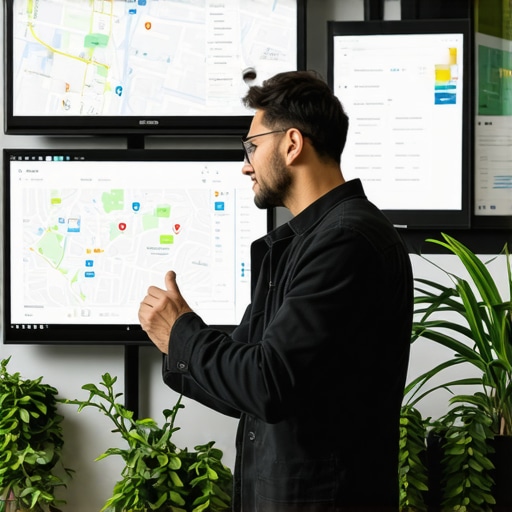 Business owner using geospatial verification tools for local SEO